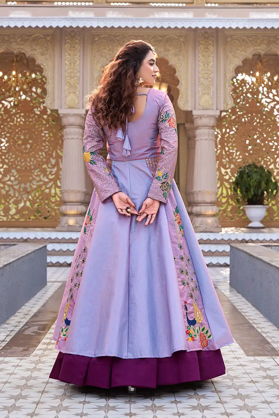 Special Lavender Satin Silk Thread Work Lehenga Choli - Image 4
