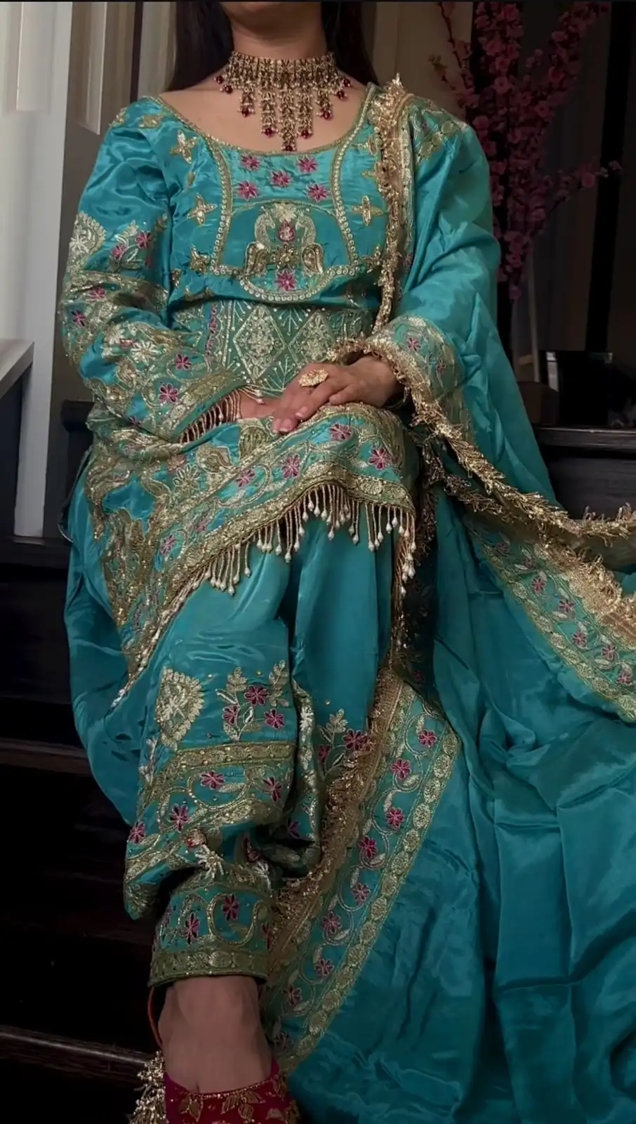 Stylish Blue Natural Crepe Sequence Work Salwar Suit