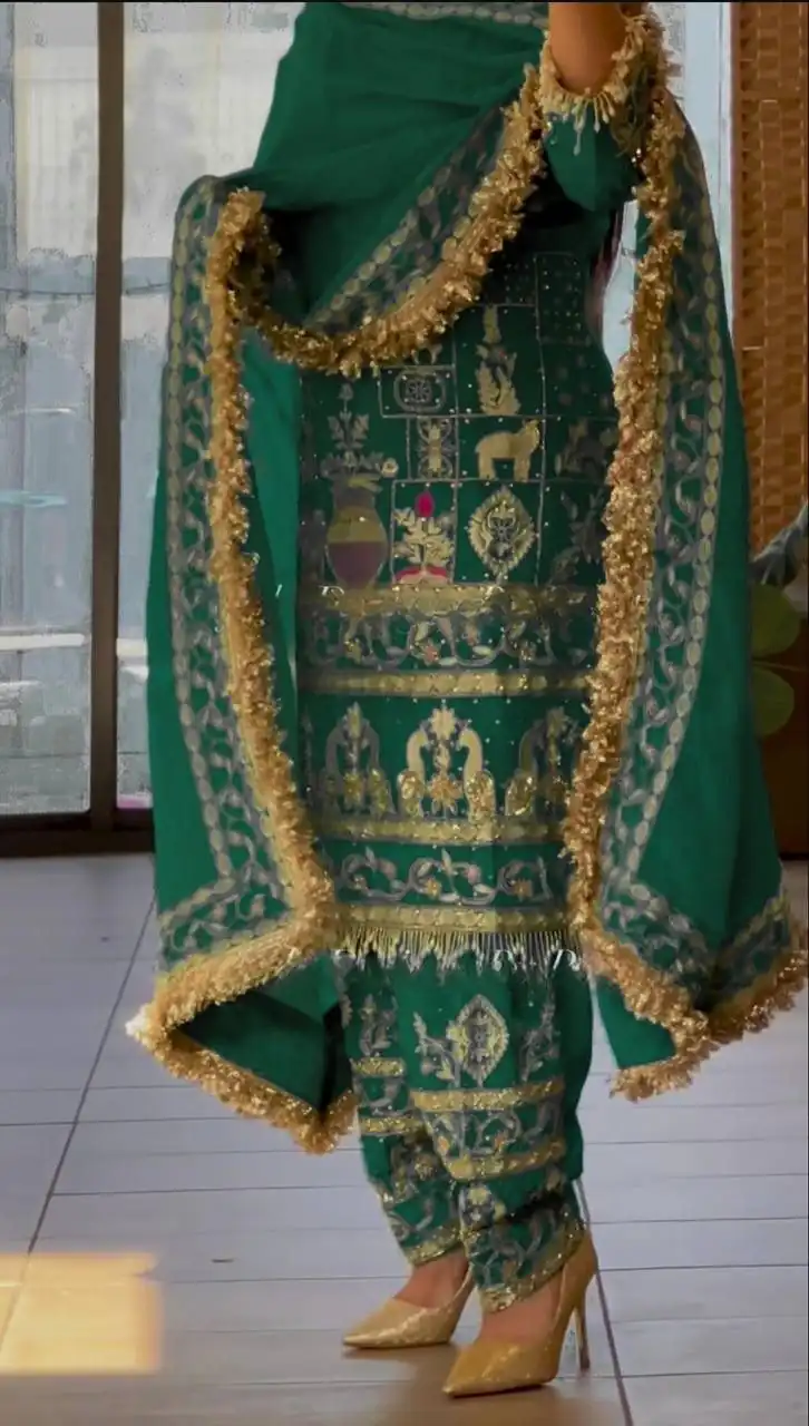 Stylish Green Natural Crepe Sequence Work Salwar Suit