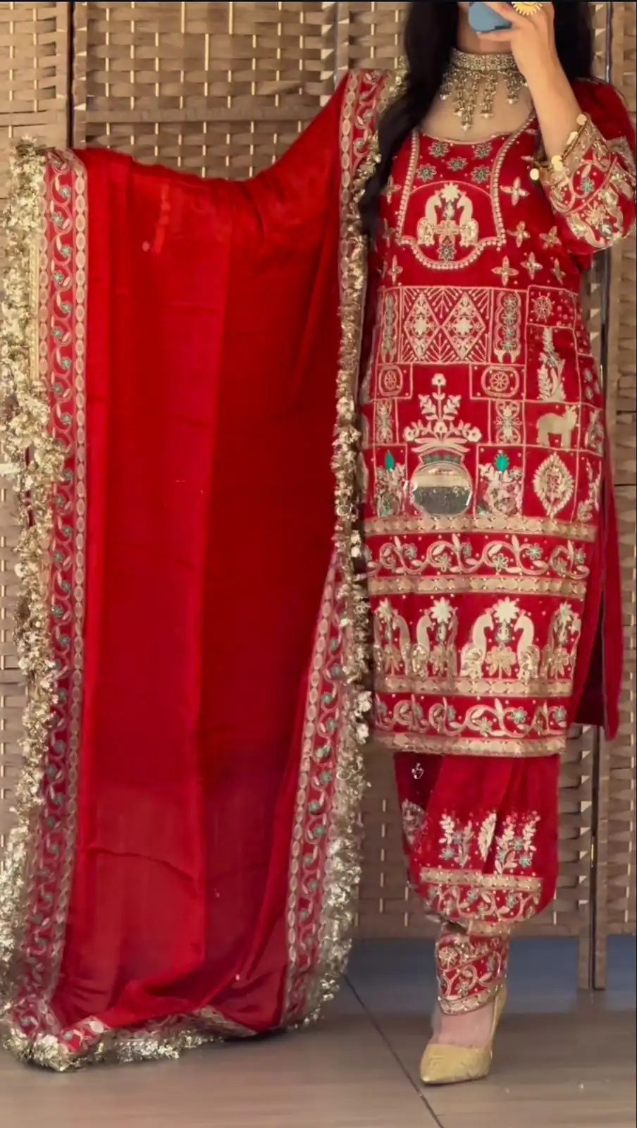 Stylish Red Natural Crepe Sequence Work Salwar Suit