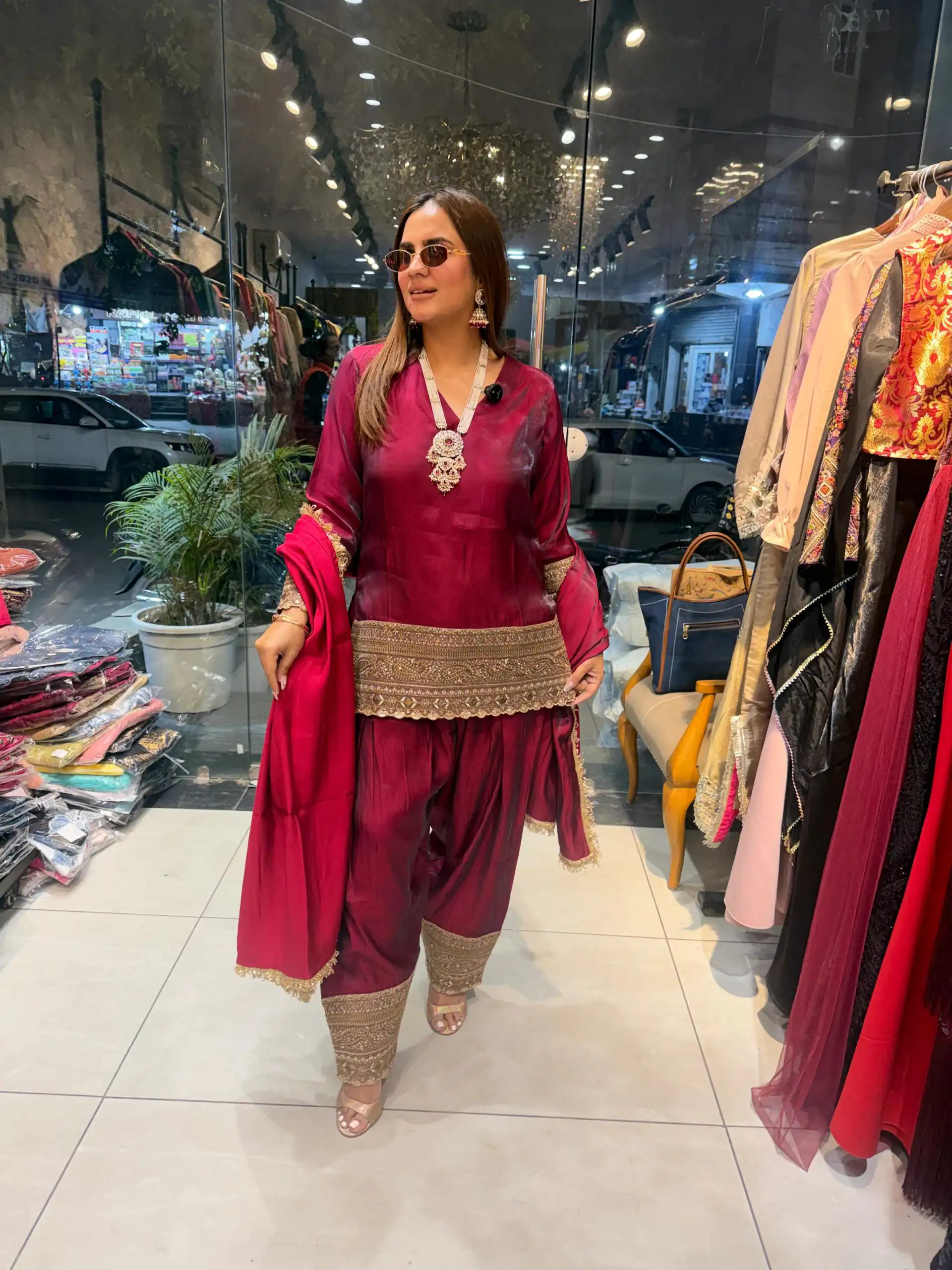 Super Red Fendy Silk Embroidery Work Salwar Suit - Image 2