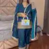 Super Teal Fendy Silk Embroidery Work Salwar Suit