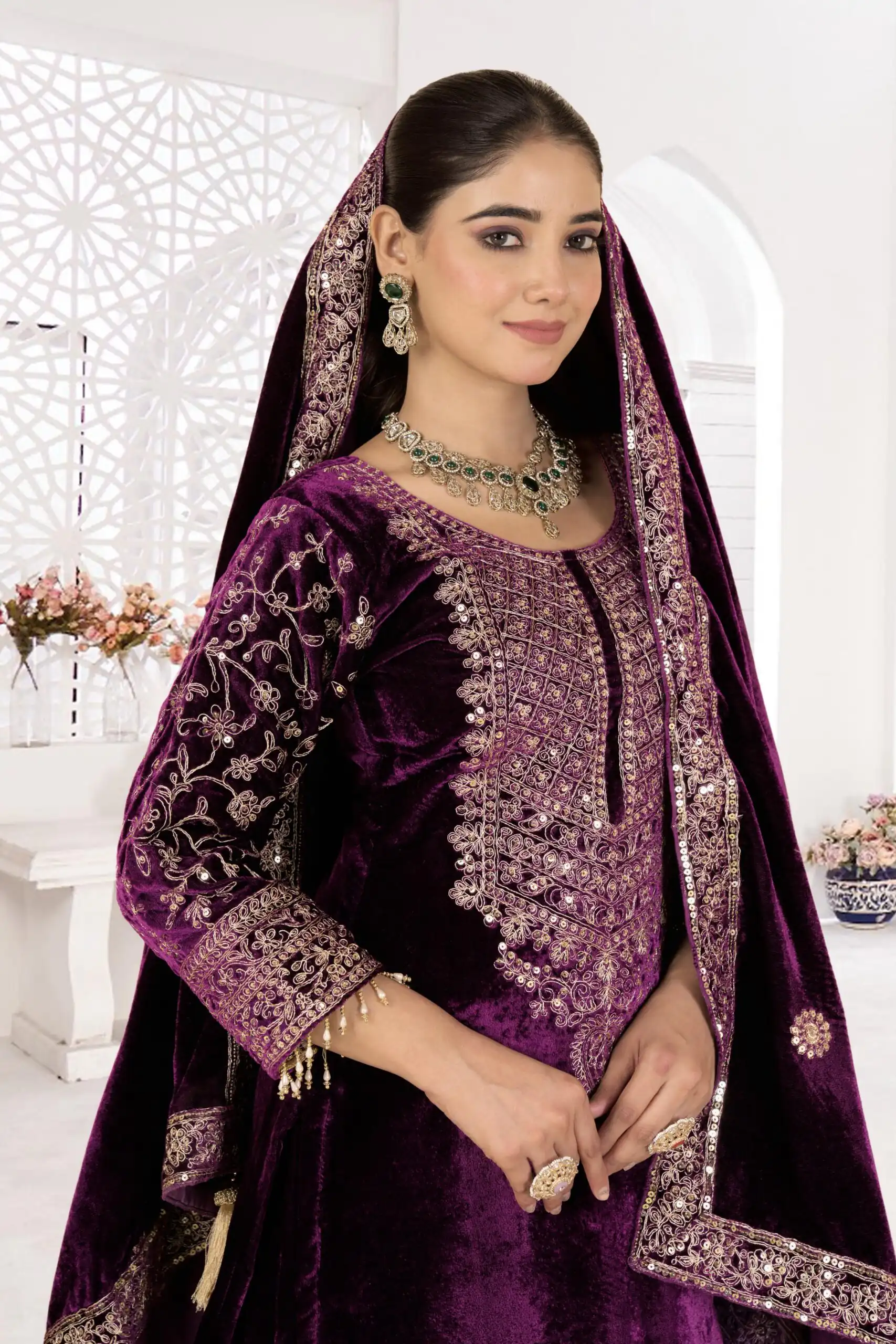 Purple Viscose Velvet With Sequence Work Salwar Suit - Image 5