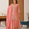 Peach Chinon Silk Embroider Lace Work Salwar Suit