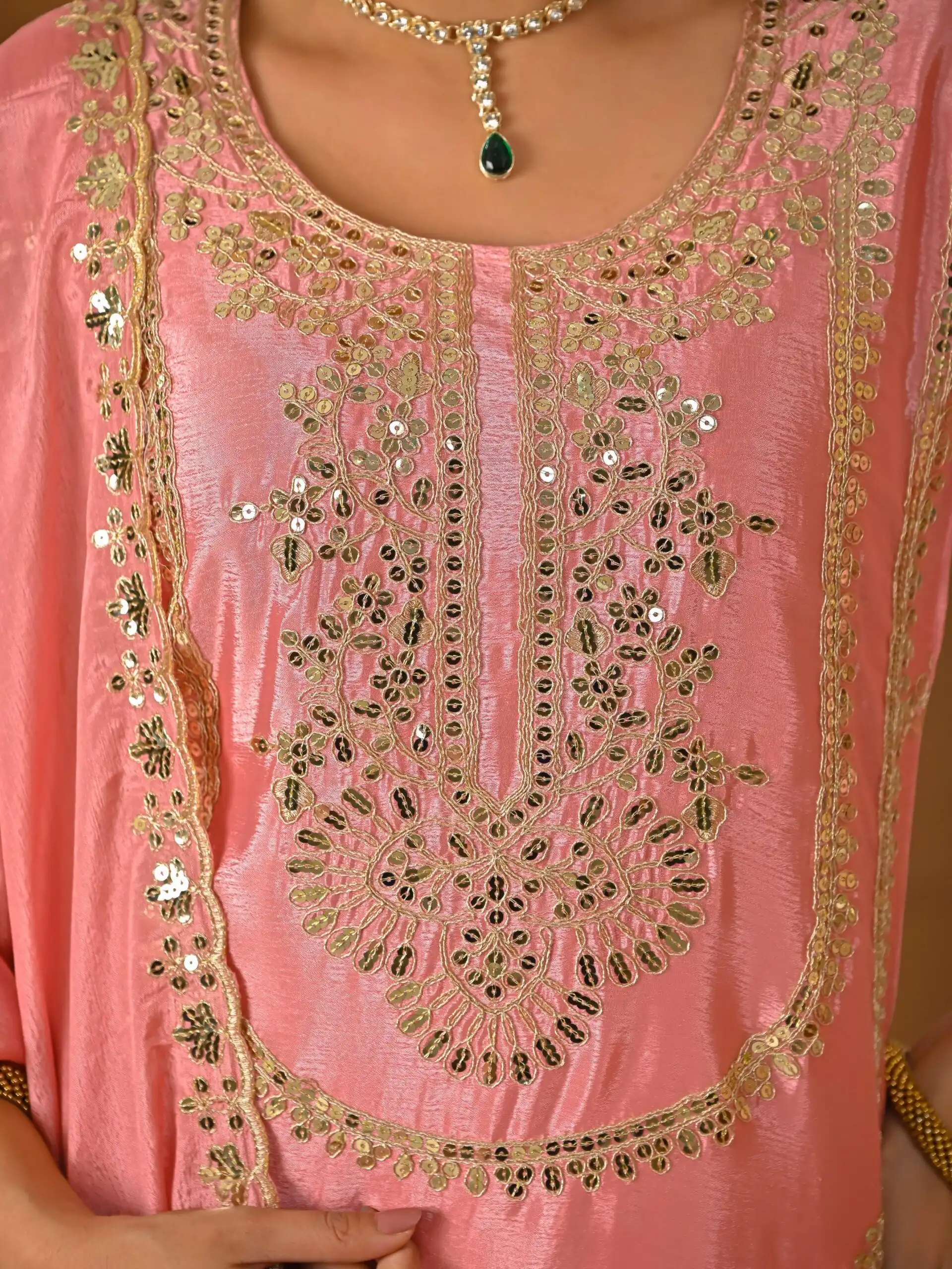 Peach Chinon Silk Embroider Lace Work Salwar Suit - Image 9