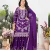 Dark Purple Chinon Silk Embroider Lace Work Salwar Suit