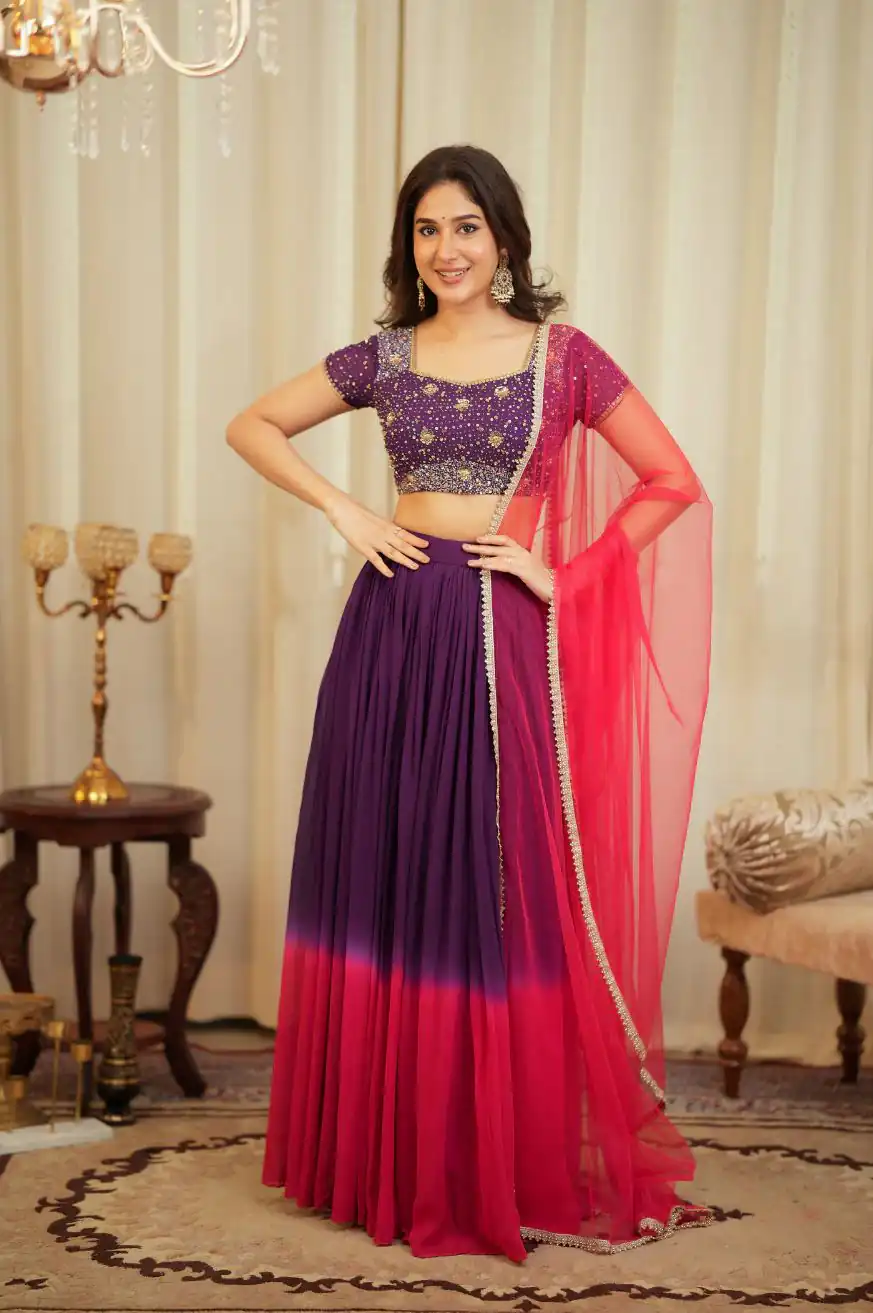Wine Georgette With Sequence Work Lehenga Choli