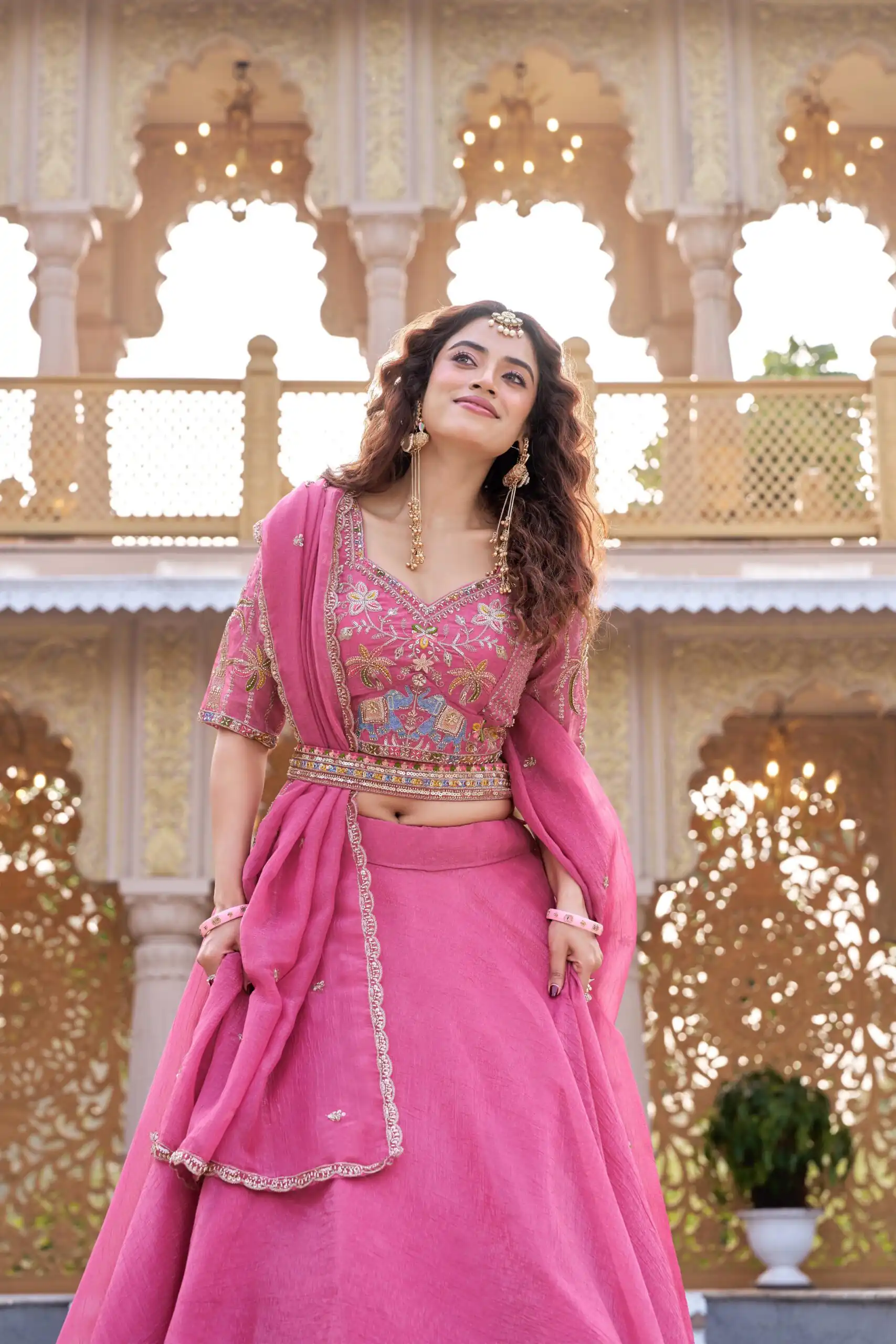 Pink Crunchy Embroidery Work Lehenga Choli - Image 3