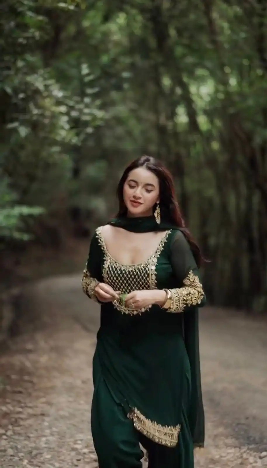 Green Faux Georgette Embroidery Work Salwar Suit