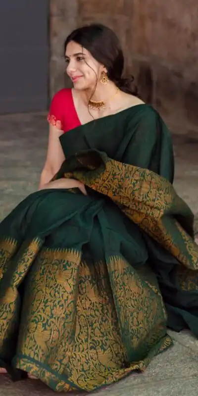 Green Soft Lichi Silk Jacquard Border Saree
