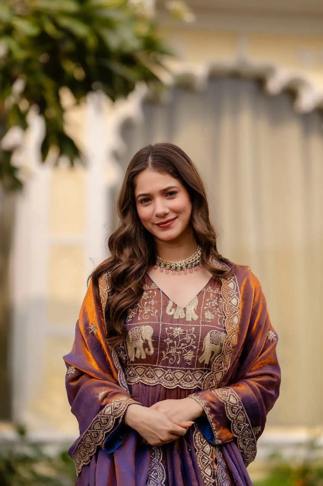 Purple Fendy Satin Embroidery Work Gown - Image 12