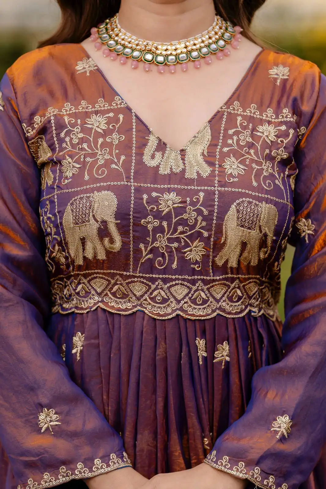 Purple Fendy Satin Embroidery Work Gown - Image 14