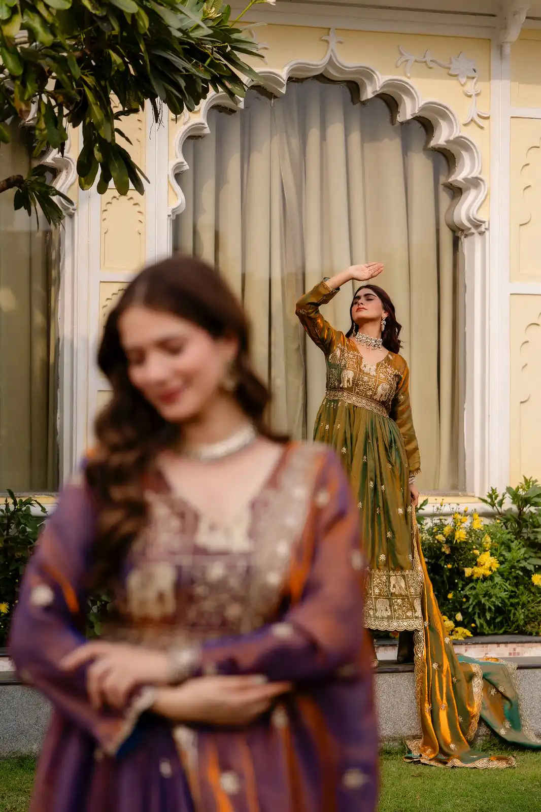 Mustered Fendy Satin Embroidery Work Gown - Image 14