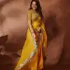Yellow Faux Georgette Sequence Mirror Work Saree