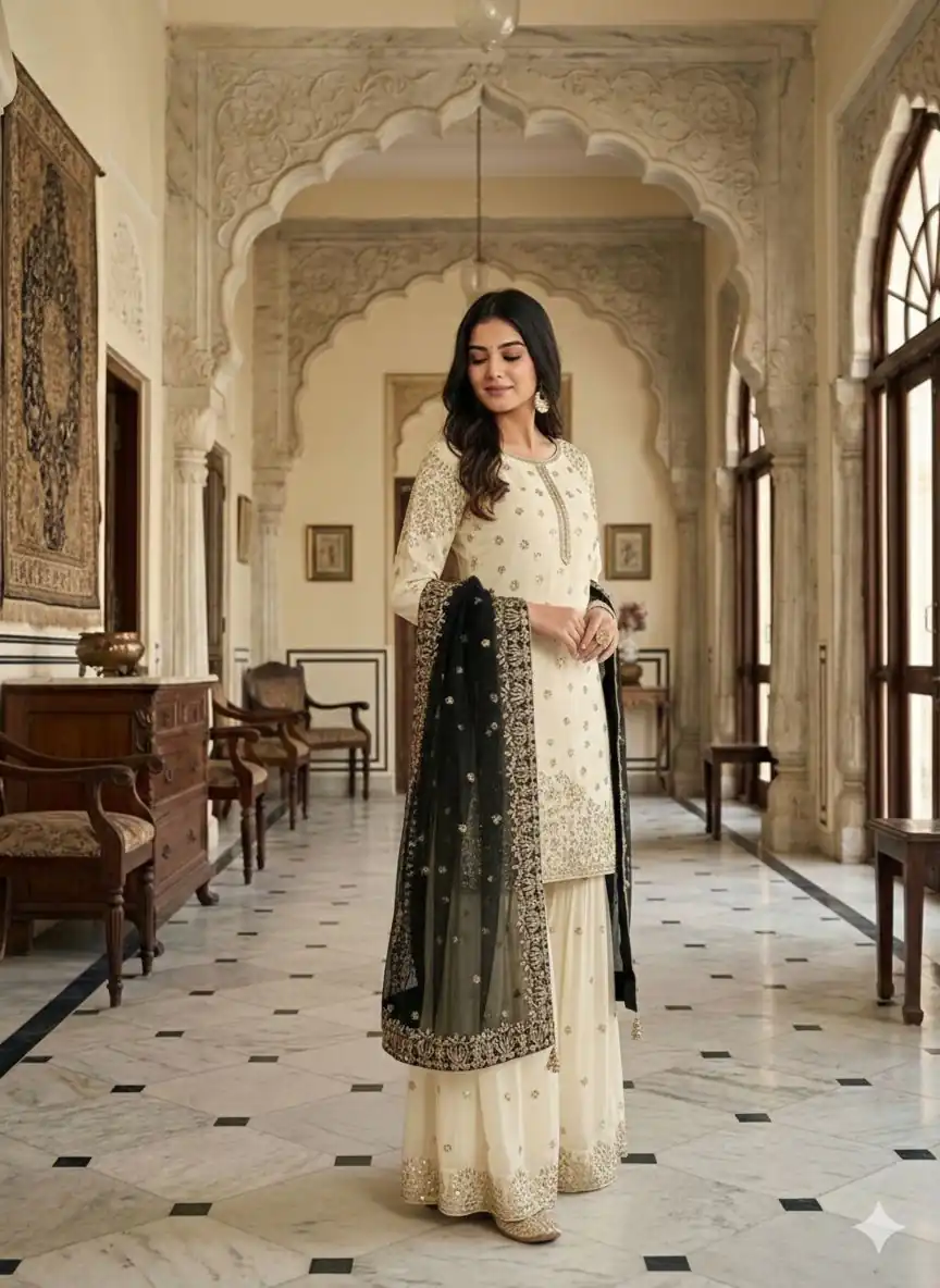 Black Fendy Silk Embroider Work Salwar Suit - Image 2