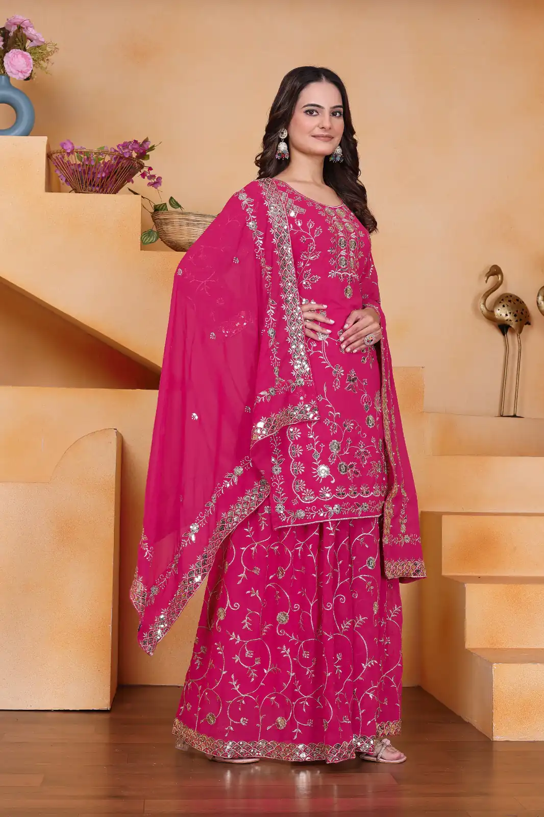 Pink Fox Georgette With Embroidery Work Salwar Suit - Image 3