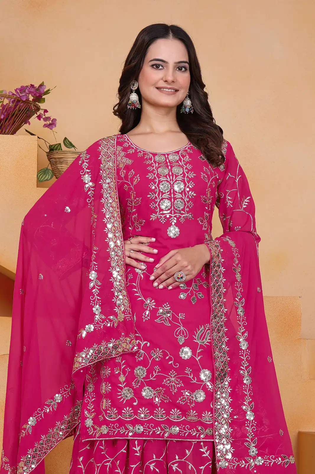 Pink Fox Georgette With Embroidery Work Salwar Suit - Image 5