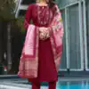 Maroon Viscose Silk Digital Print Embroider Work Salwar Suit