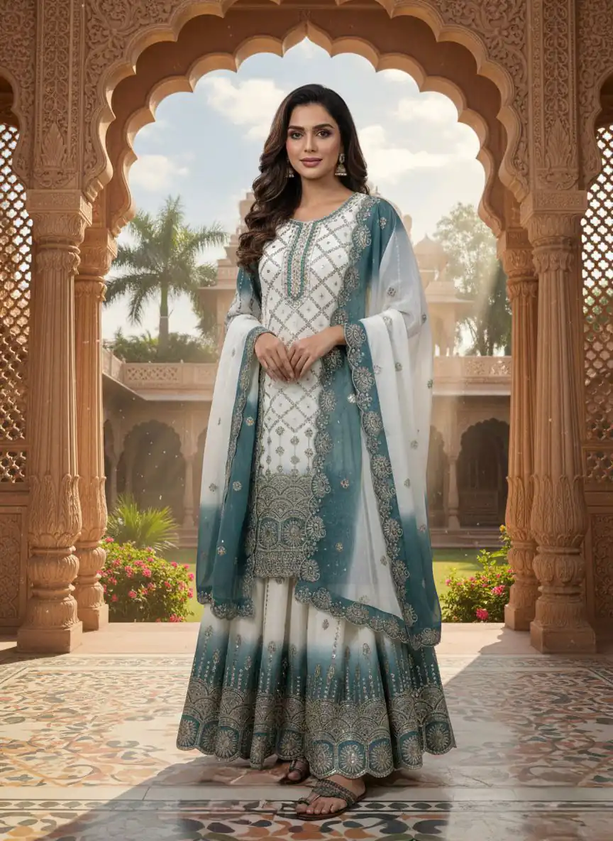 Blue Dual Star Georgette Sequence Work Salwar Suit - Image 2