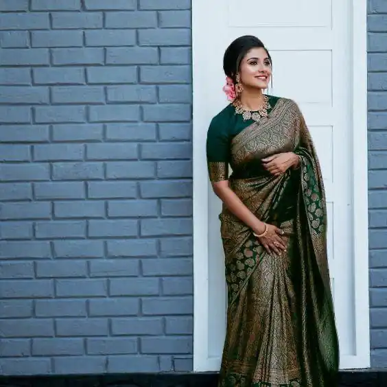 Green Lichi Silk Jacquard Lace Saree