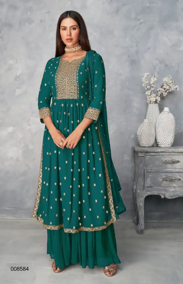 Teal Georgette Sequin Work Salwar Suit