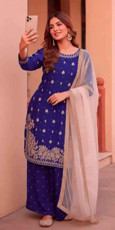 Blue Zimmy Silk Embroider Work Salwar Suit