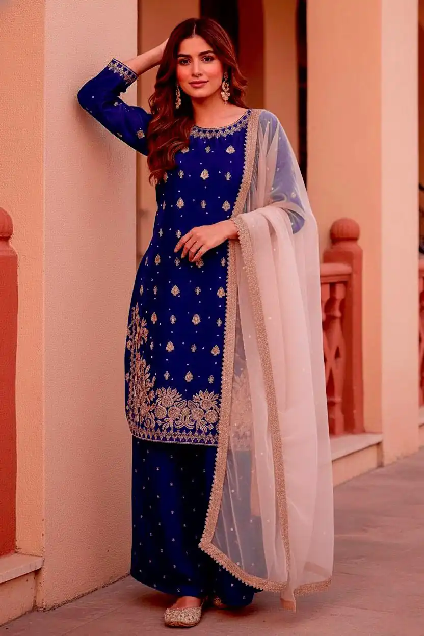 Blue Zimmy Silk Embroider Work Salwar Suit - Image 2