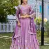 Lavender Vichitra Silk Thread Work Lehenga Choli