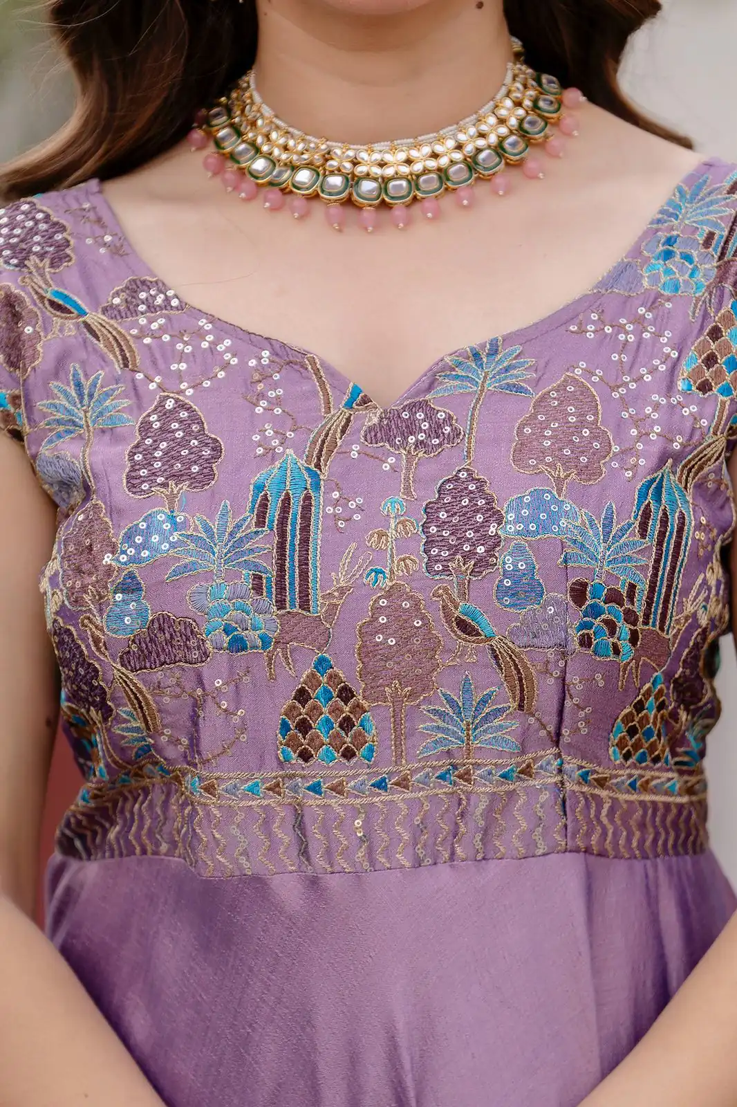 Lavender Vichitra Silk Embroider Work Gown - Image 8