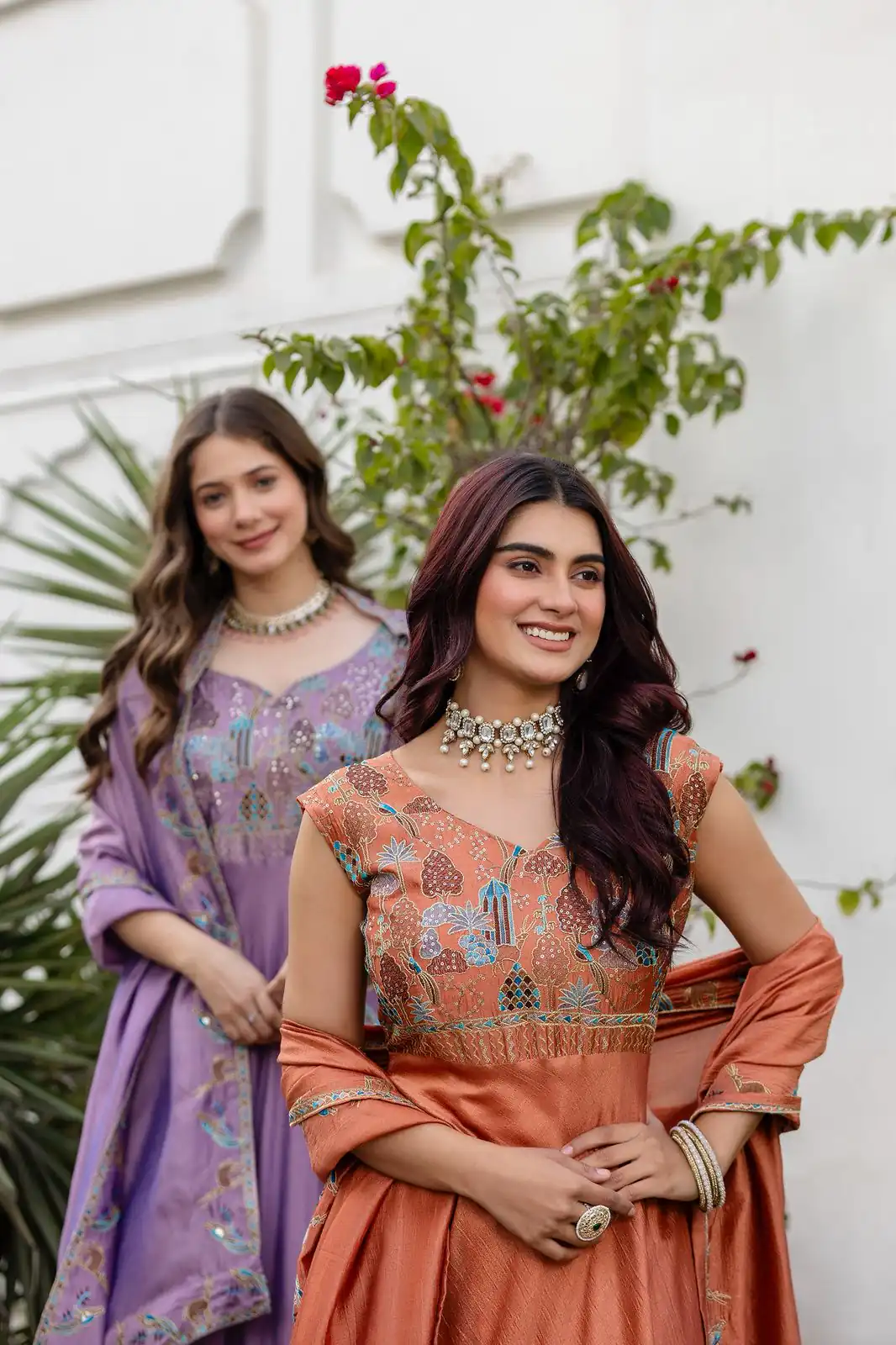 Rust Vichitra Silk Embroider Work Gown - Image 10