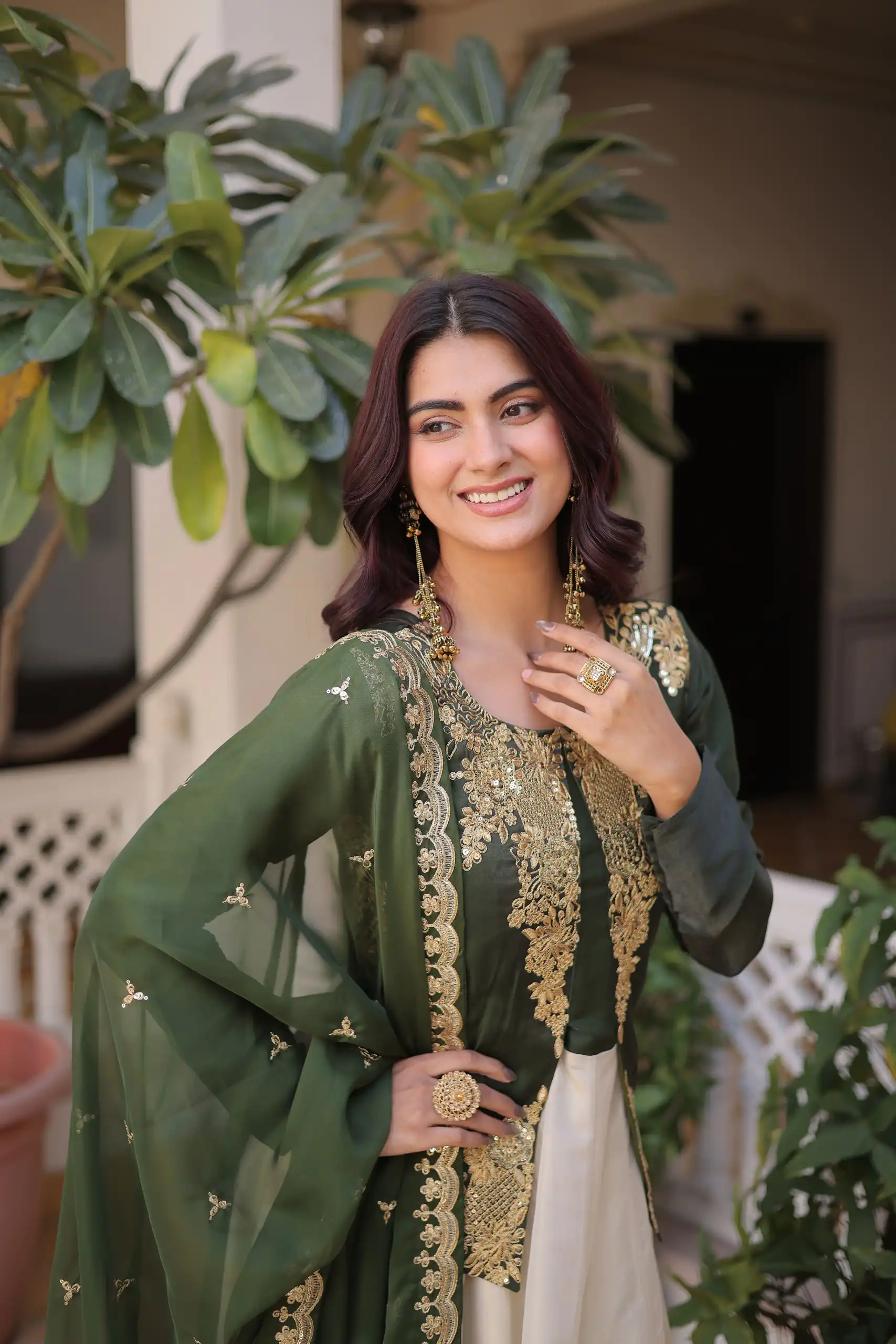 Green Glass Roman Sequins Work Gown - Image 2