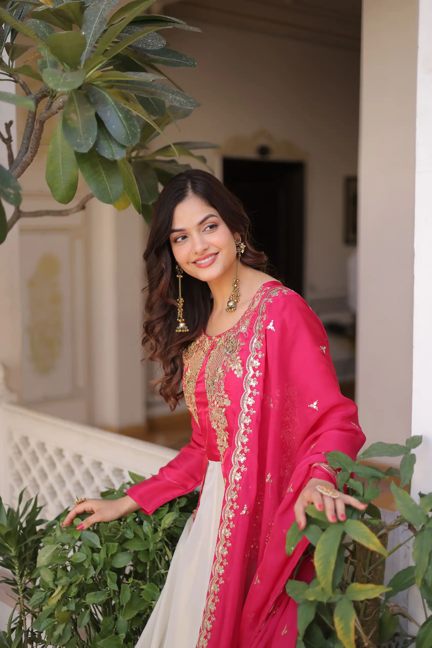 Pink Glass Roman Sequins Work Gown - Image 2