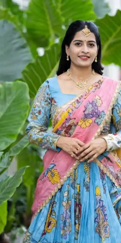 PC 546 Blue in Cotton. Kalamkari Print Lehenga Choli Wedding, Party, Festive, Events, Now at just ₹2099. Delivery 4-6 Working Days. Shop now. | Lehenga, Bollywood Lehenga, Creative Lehenga, Designer Lehenga, Embroidered Lehenga, Party Wear Lehenga