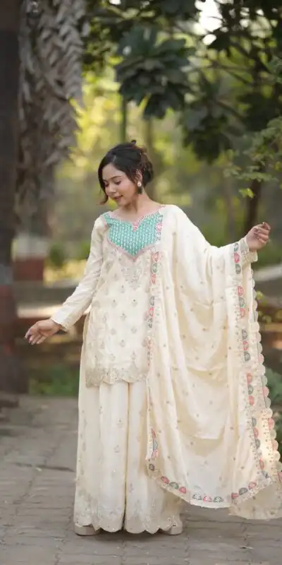 WW G 6000 Off White Viscous Chinon Salwar Suit with Lace Work & Embroidery Work. Exclusive Offer ₹2499. Delivery 4-6 Working Days. Shop now. | Jump Suits, Salwar suit, Casual Suits, Creative suits, Designer Suits, Palazzo Suits, Party Wear Suits, Patiala Suits, Straight Suits