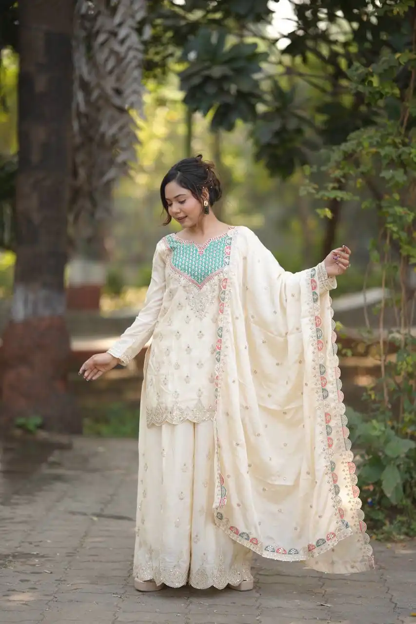 WW G 6000 Off White Viscous Chinon Salwar Suit with Lace Work & Embroidery Work. Exclusive Offer ₹2499. Delivery 4-6 Working Days. Shop now. | Jump Suits, Salwar suit, Casual Suits, Creative suits, Designer Suits, Palazzo Suits, Party Wear Suits, Patiala Suits, Straight Suits