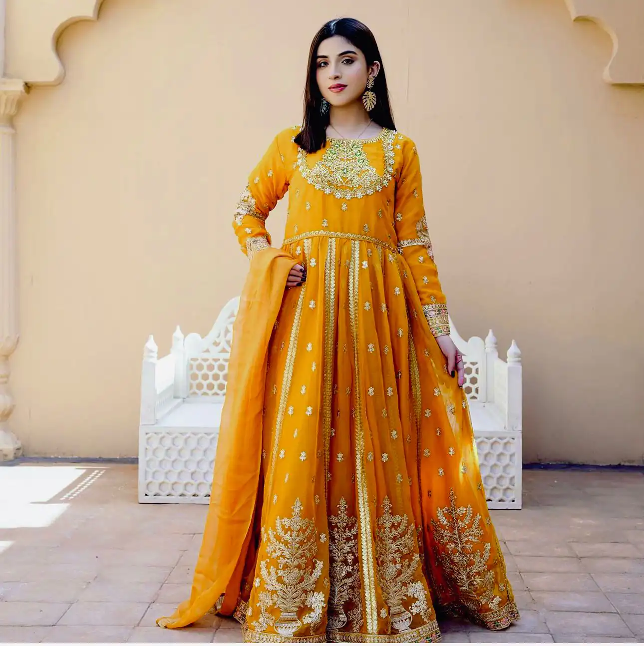 WW 1206 Yellow Color Fox Blooming Georgette Gown with Lace Work. Affordable Price ₹2399. Delivery 4-6 Working Days. Shop now. | Gowns, Bollywood Gowns, Creative Gowns, Designer Gowns, Embroidered Gowns, Party Wear Gowns