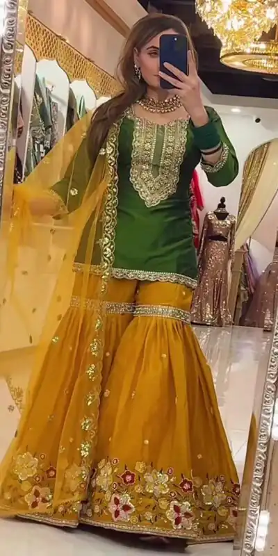 NF 1272 Green Faux Georgette Gown Perfect for Wedding, Party, Makar Sankranti, Karwa Chauth, Ethnic Day â . Now at just âš2449. Delivery 4-6 Working D | Jump Suits, Salwar suit, Casual Suits, Creative suits, Designer Suits, Palazzo Suits, Party Wear Suits, Patiala Suits, Straight Suits