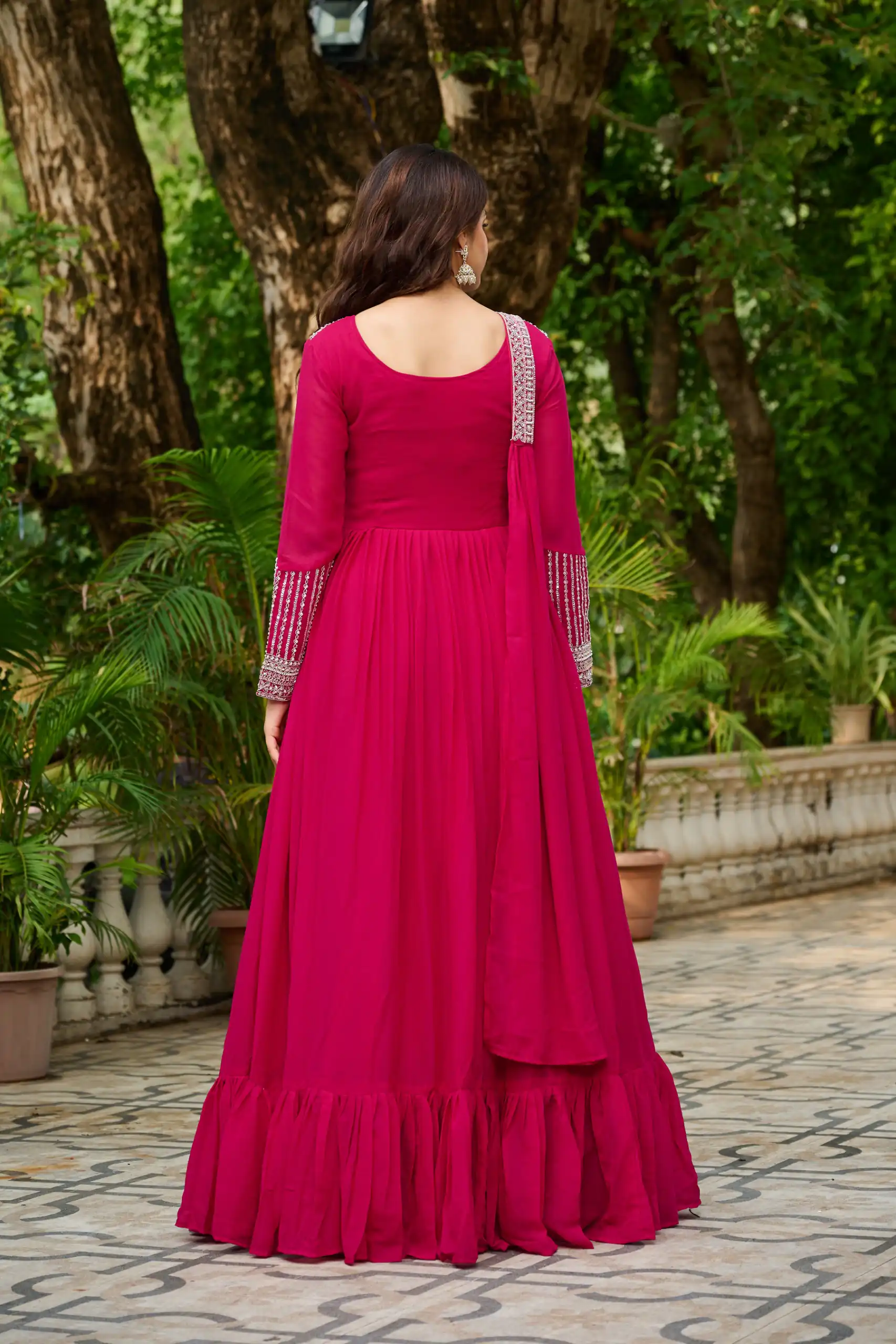KA 1151 Pink Faux Georgette Gown Perfect for Wedding, Party, Makar Sankranti, Karwa Chauth, Ethnic Day – . Now at just ₹2399. Delivery 4-6 Working D | Gowns, Bollywood Gowns, Creative Gowns, Designer Gowns, Embroidered Gowns, Party Wear Gowns