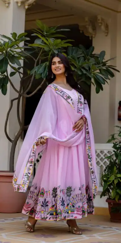 RR 41 Pink Faux Georgette Gown Perfect for Wedding, Party, Makar Sankranti, Karwa Chauth, Ethnic Day – . Now at just ₹2599. Delivery 4-6 Working D | Gowns, Bollywood Gowns, Creative Gowns, Designer Gowns, Embroidered Gowns, Party Wear Gowns