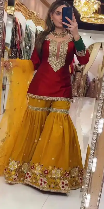 NF 1272 Red Faux Georgette Gown Perfect for Wedding, Party, Makar Sankranti, Karwa Chauth, Ethnic Day â . Now at just âš2449. Delivery 4-6 Working D | Jump Suits, Salwar suit, Casual Suits, Creative suits, Designer Suits, Palazzo Suits, Party Wear Suits, Patiala Suits, Straight Suits