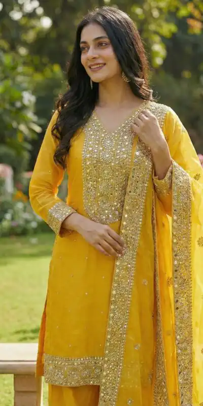 JF 040 Yellow Fendy Silk Salwar Suitwith Embroidery Work & Lace Work. Now at just ₹2049. Delivery 4-6 Working Days. Shop now. | Jump Suits, Salwar suit, Casual Suits, Creative suits, Designer Suits, Palazzo Suits, Party Wear Suits, Patiala Suits, Straight Suits