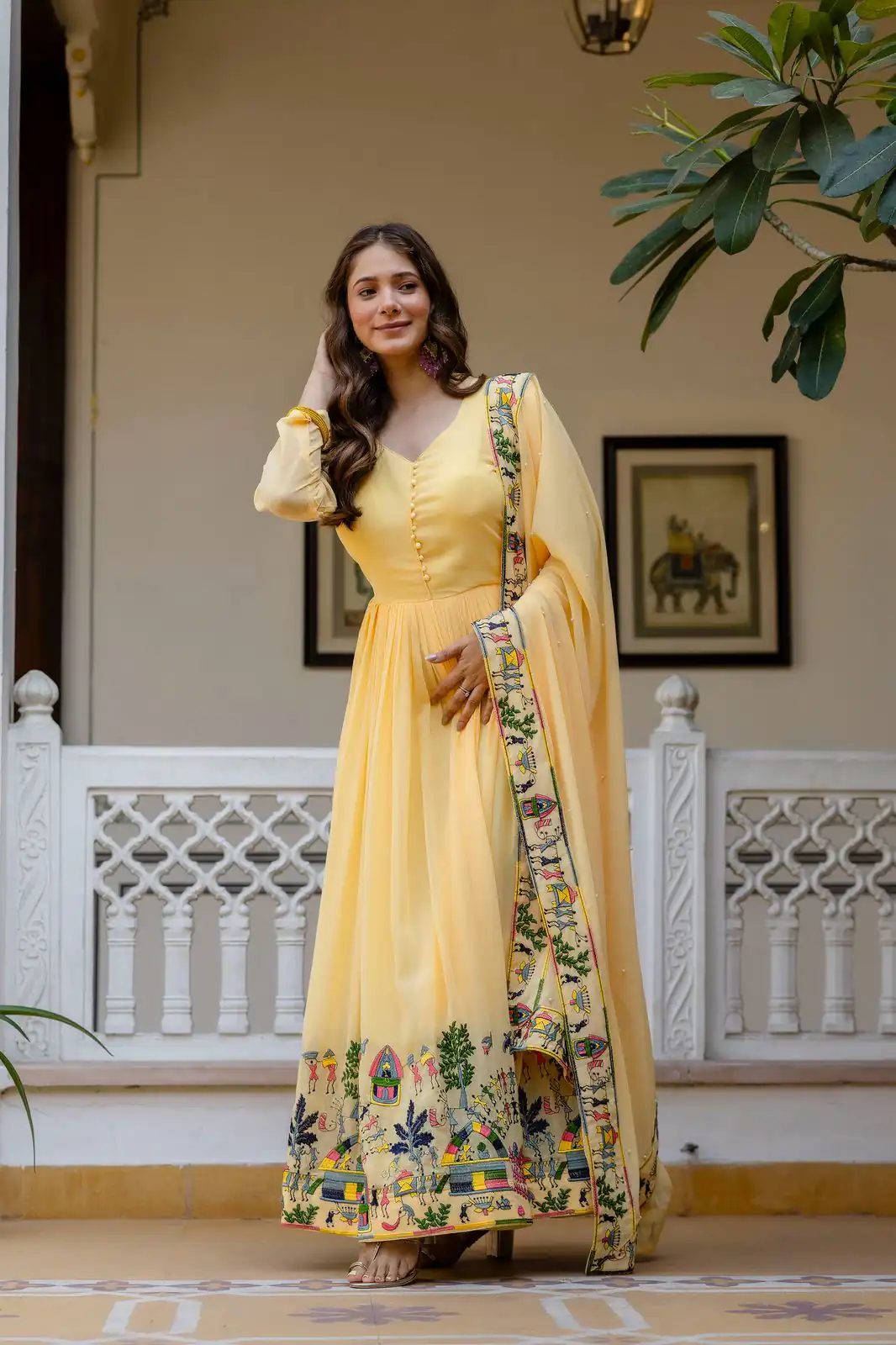 RR 41 Yellow Faux Georgette Gown Perfect for Wedding, Party, Makar Sankranti, Karwa Chauth, Ethnic Day – . Now at just ₹2599. Delivery 4-6 Working D | Gowns, Bollywood Gowns, Creative Gowns, Designer Gowns, Embroidered Gowns, Party Wear Gowns