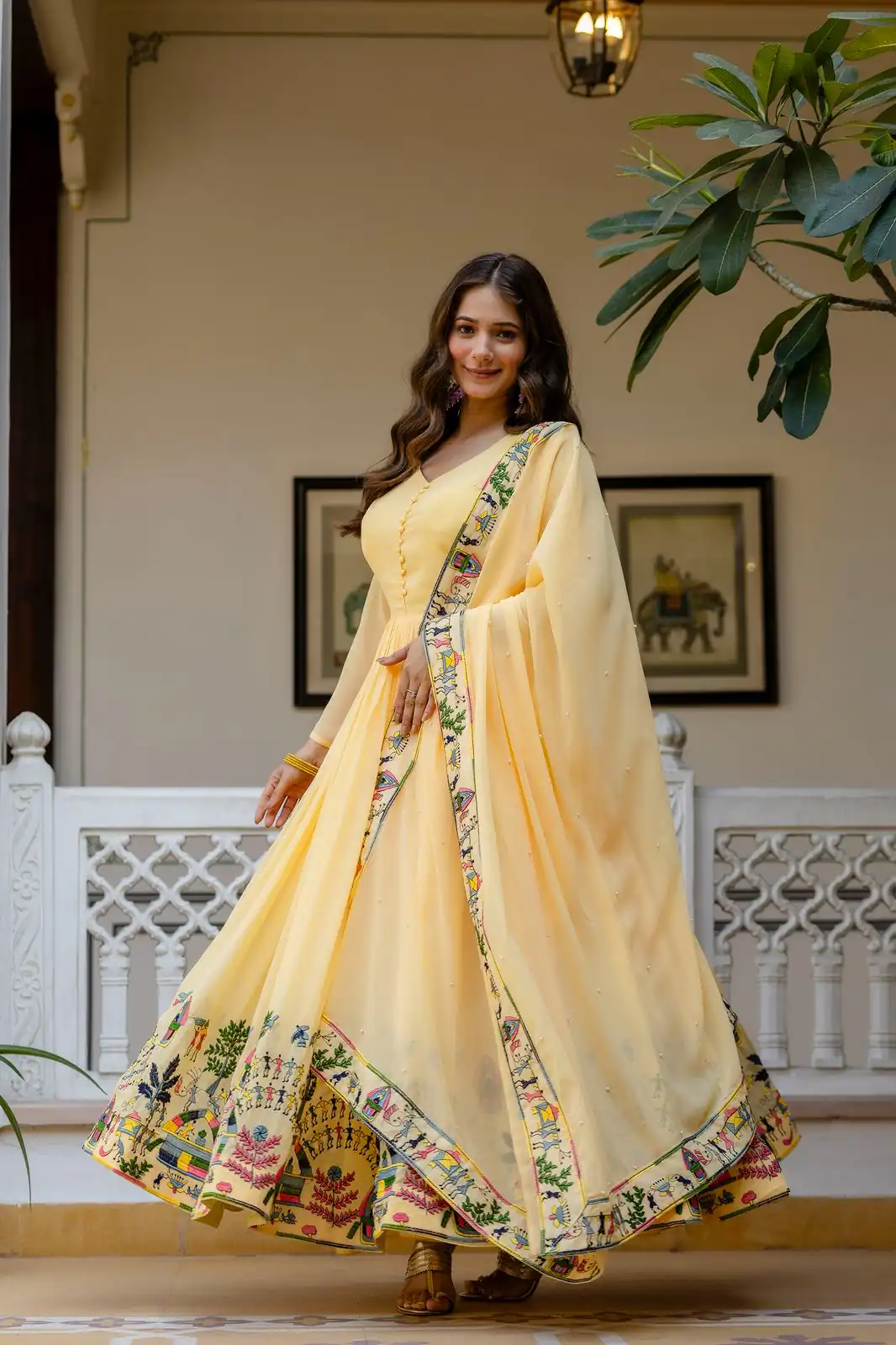RR 41 Yellow Faux Georgette Gown Perfect for Wedding, Party, Makar Sankranti, Karwa Chauth, Ethnic Day – . Now at just ₹2599. Delivery 4-6 Working D | Gowns, Bollywood Gowns, Creative Gowns, Designer Gowns, Embroidered Gowns, Party Wear Gowns