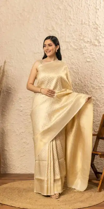 KPR 073 Off White Soft Lichi Silk Saree Perfect for Wedding, Party, Reception, Diwali, Ethnic Day – . Affordable Price ₹1299. Delivery 4-6 Working Days. | Designer Sarees, Sarees, Bollywood Sarees, Creative Sarees, Embroidered Sarees, Ethnic Saree, Modern Digital sarees, Party Wear Sarees