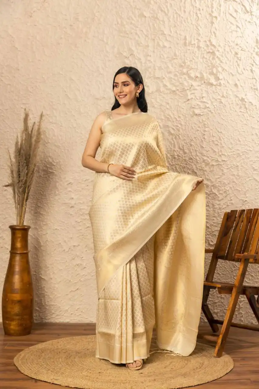 KPR 073 Off White Soft Lichi Silk Saree Perfect for Wedding, Party, Reception, Diwali, Ethnic Day – . Affordable Price ₹1299. Delivery 4-6 Working Days. | Designer Sarees, Sarees, Bollywood Sarees, Creative Sarees, Embroidered Sarees, Ethnic Saree, Modern Digital sarees, Party Wear Sarees