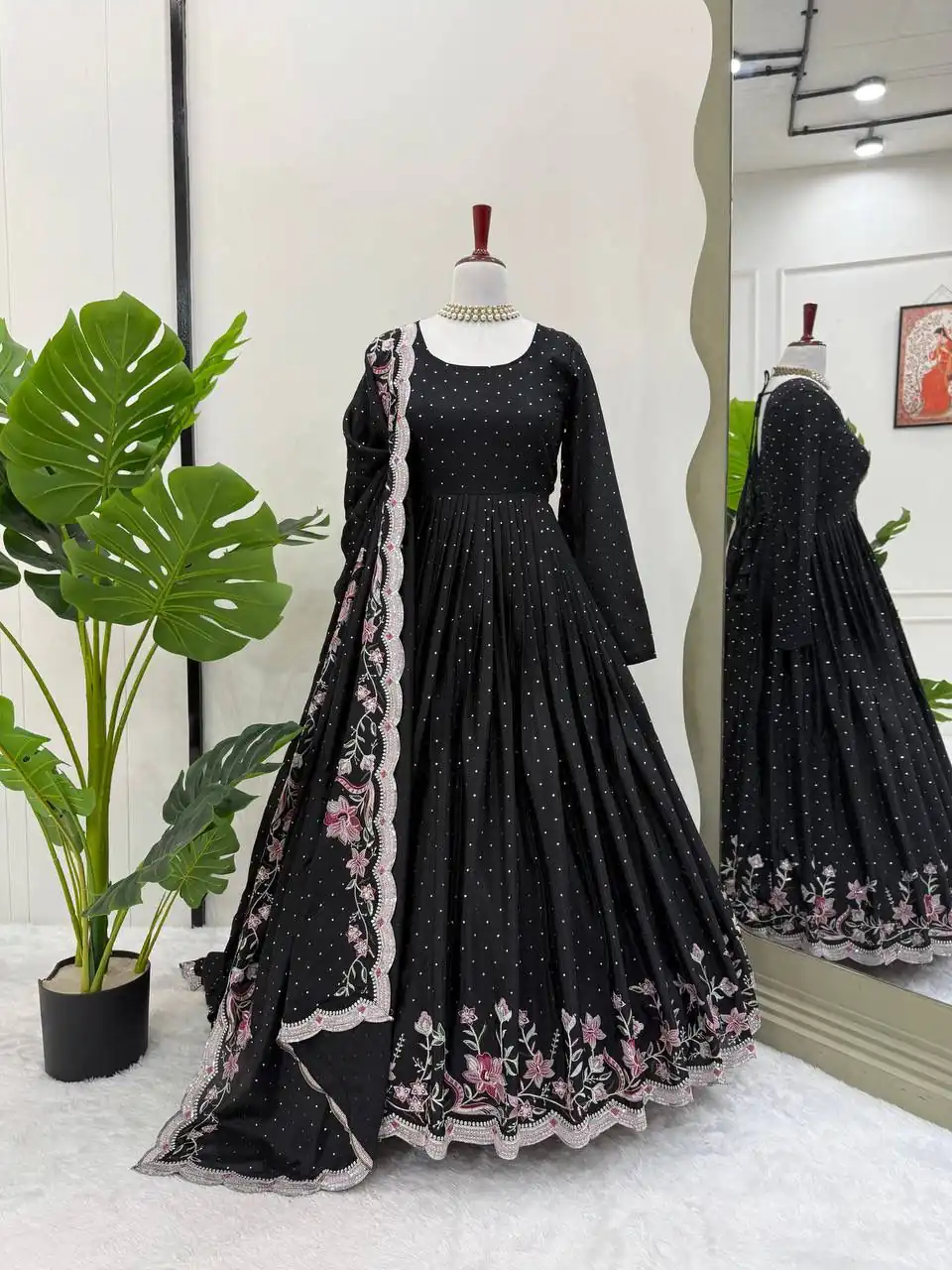 Black Chinon Silk Sequence Work Salwar Suit
