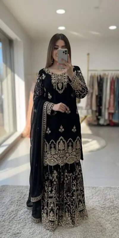 Black Faux Georgette 5 mm Sequence Work Salwar Suit