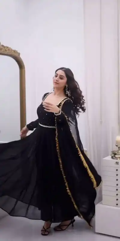 Black Faux Georgette Handwork Work Salwar Suit