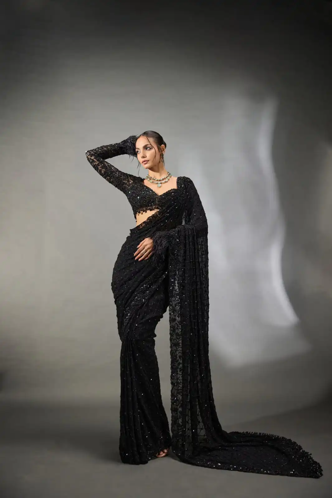 DF 3474 Black Faux Georgette Saree Perfect for Wedding, Party, Bridal Wear, Baisakhi, Raksha Bandhan –. Introductory Price ₹1799. Delivery 4-6 Workin | Designer Sarees, Sarees, Bollywood Sarees, Creative Sarees, Embroidered Sarees, Ethnic Saree, Modern Digital sarees, Party Wear Sarees