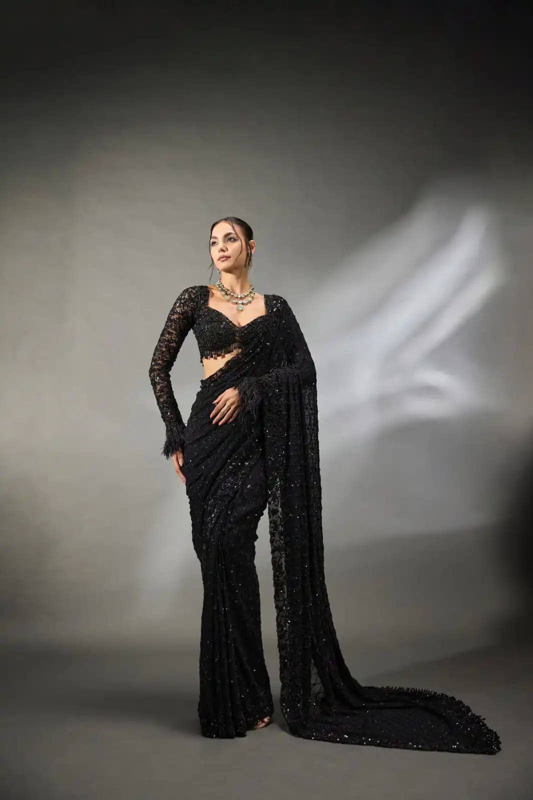 DF 3474 Black Faux Georgette Saree Perfect for Wedding, Party, Bridal Wear, Baisakhi, Raksha Bandhan –. Introductory Price ₹1799. Delivery 4-6 Workin | Designer Sarees, Sarees, Bollywood Sarees, Creative Sarees, Embroidered Sarees, Ethnic Saree, Modern Digital sarees, Party Wear Sarees